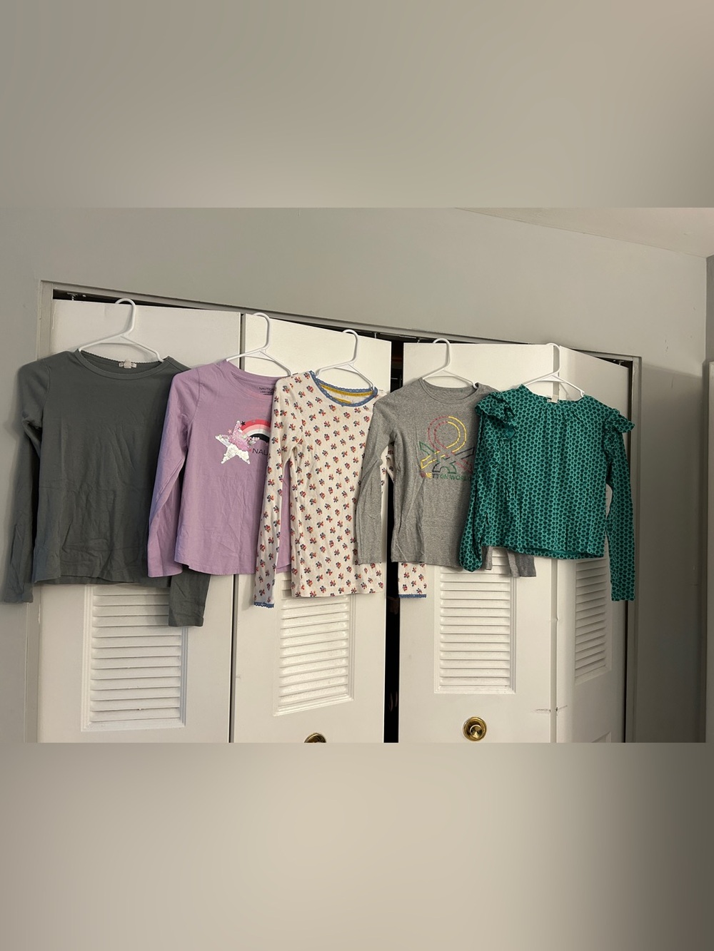 (5) Girls Long Sleeve Tops Set - Gray, Lavender, Cream, Teal